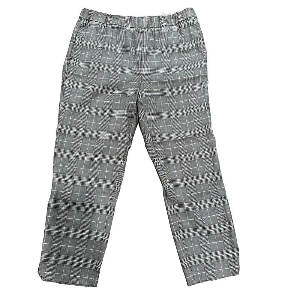 Banana Republic Plaid Black White Ankle Elastic Waist Pants Size Medium